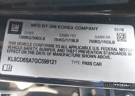 2016 Chevrolet Spark 1Lt Cvt from USA, damaged, VIN KL8CD6SA7GC599121